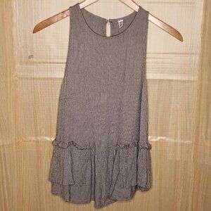 BP Womens Black White Micro Stripe Textured Flowy Ruffle Bottom Top XS